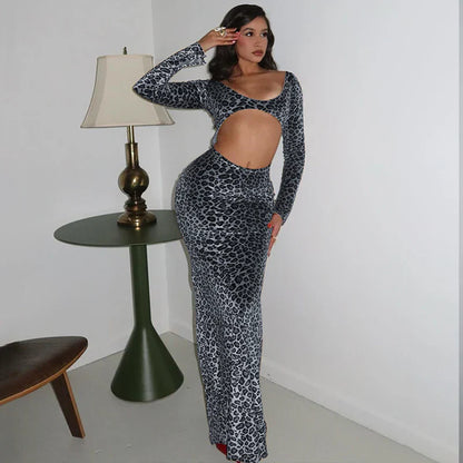 Variant image for Maxiklänning Dam Leopardmönster Figurnära Polyester Spandex-7