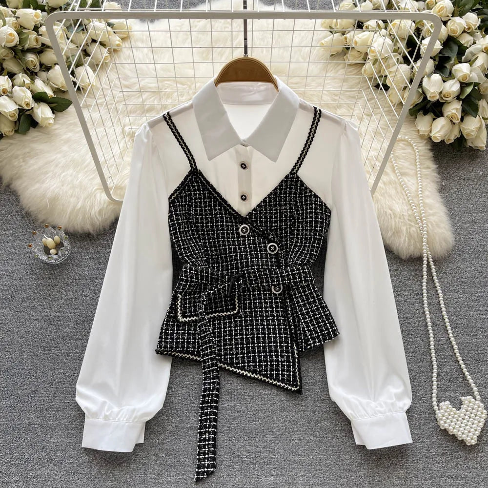 Variant image for Dam Blus Patchwork Design Kort Bomull Polyester-2