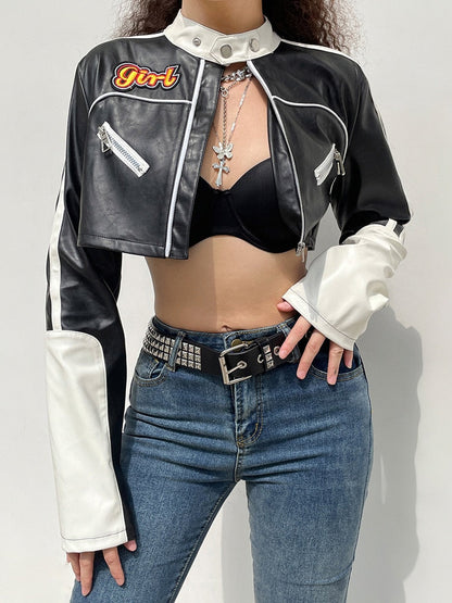 Damjacka Crop-Stil Polyester med Långa Ärmar och Blixtlås-4