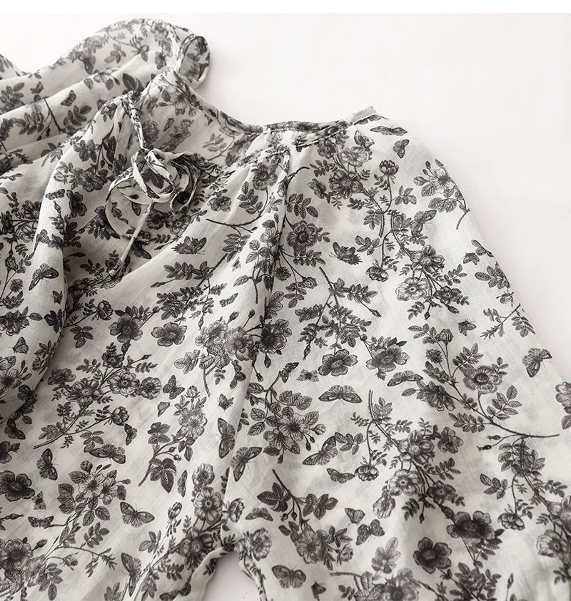 Damblus Blommigt Linne Avslappnad 100% Linne-3