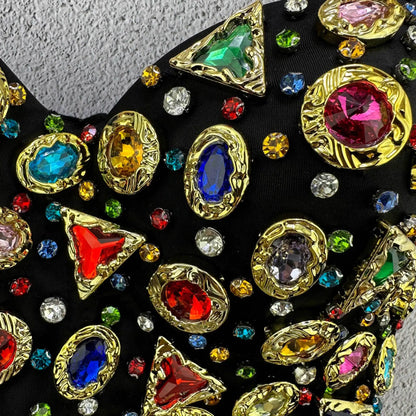 Dam Bustier med Geometriskt Mönster och Pärldekoration i Polyester och Spandex – Elegant och Bekväm för Fest och Vardag 4