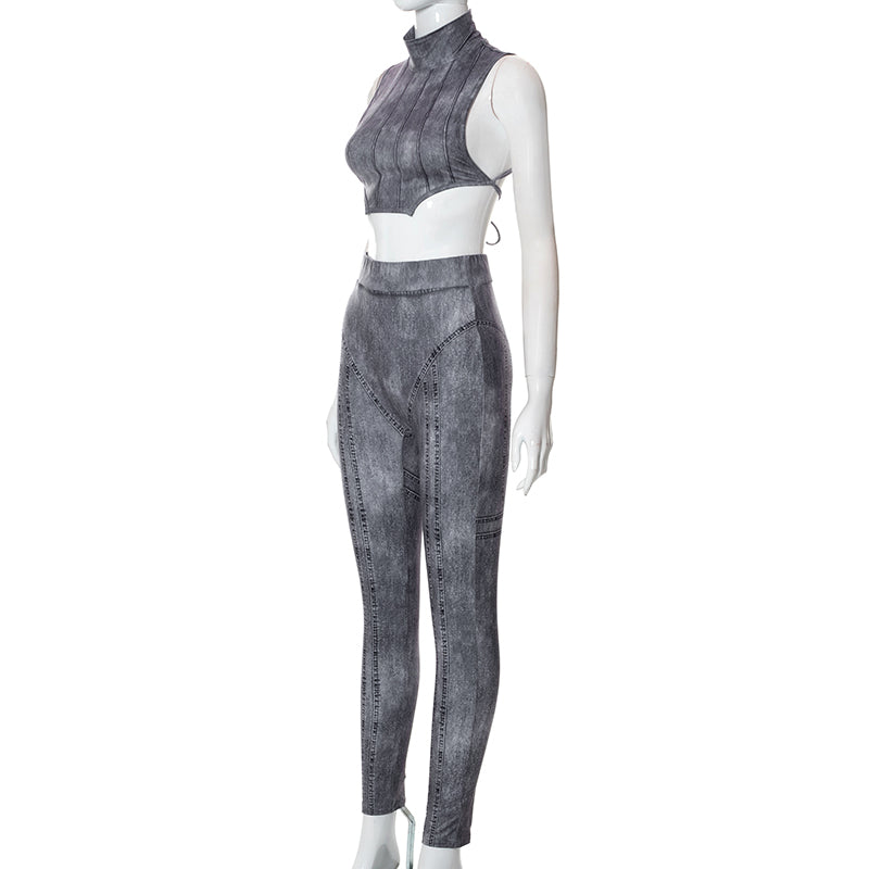 Dam Aktiv Uppsättning Monokrom Stickad Spandex Polyester-6