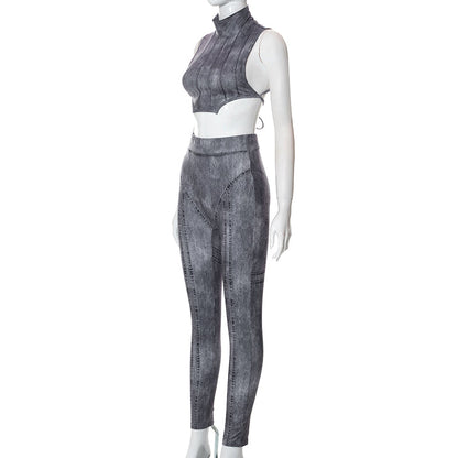 Dam Aktiv Uppsättning Monokrom Stickad Spandex Polyester-6
