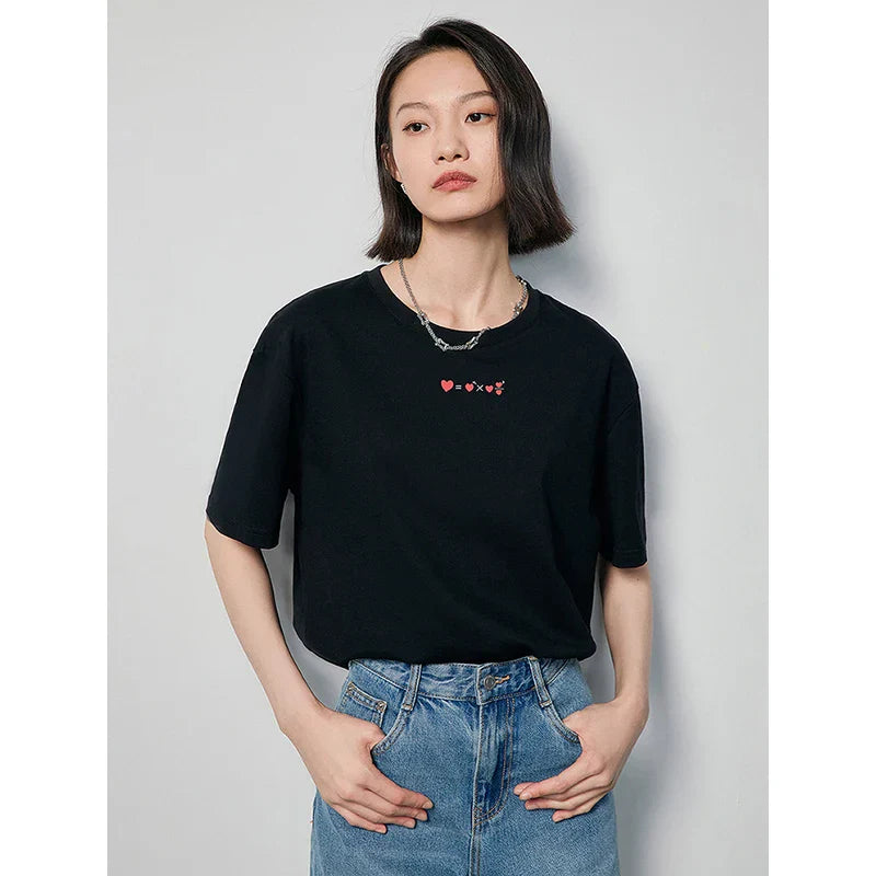 Dam T-shirt Broderi Av Mjuk Bomull-2