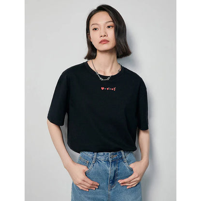 Dam T-shirt Broderi Av Mjuk Bomull-2