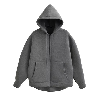Hoodie Dam Oversized Mjuk Fleece med Dubbelväska-2