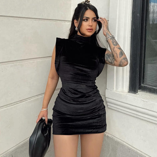 Dam Klänning Draperad Sammet Elegant För Kvällsevenemang-1