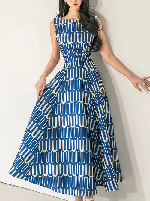 Dam Klänning Geometrisk Midi Bomull-1