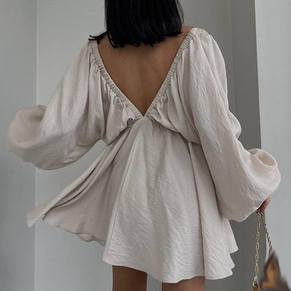 Kvinna Miniklänning med Fjärilärmar Polyester V-ringning-6