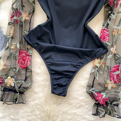 Dam Bodysuit Med Broderi Och Lappmönster Polyester-5
