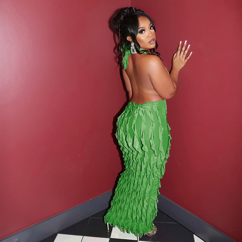 Maxiklänning Dam V-ringning i Bomullsblandning med Spaghetti Axelband-3