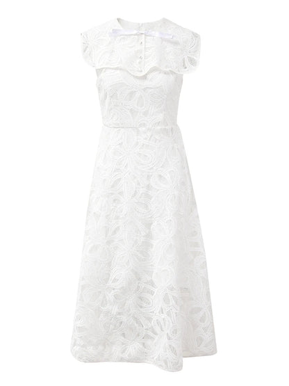 Kvinnors Midi Klänning O-Halsad Bomullspolyester-4