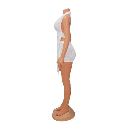 Dam Shortsuppsättning V-Hals Elastisk Polyester 4