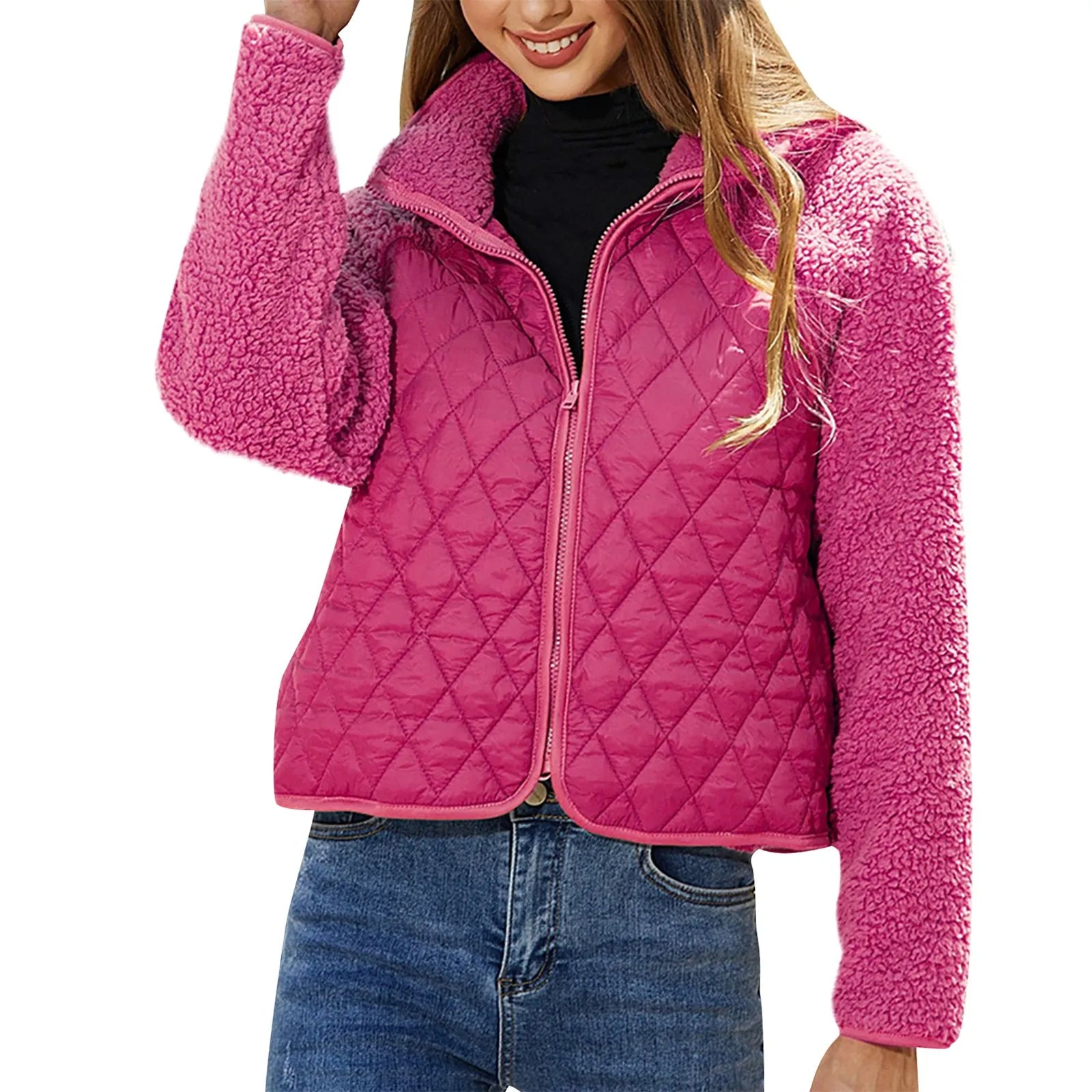Damjacka Crop Teddy Bomberjacka Modern Design Mjuk Material 9