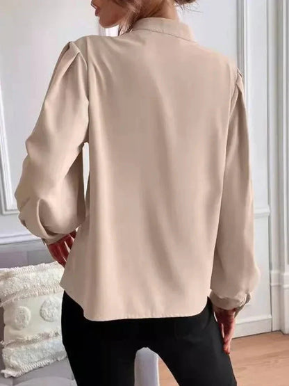 Dam Blus Långa Ärmar Knappstängning Polyester Elegant Stil 2