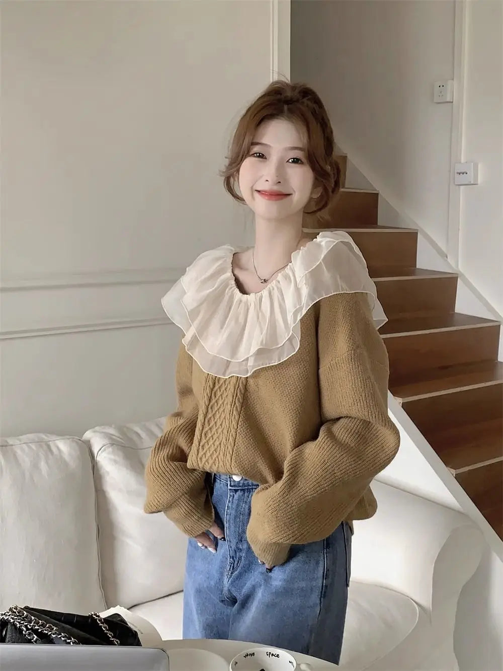 Dam Tröja med Ruffles Mjuk Material Elegant Design-4