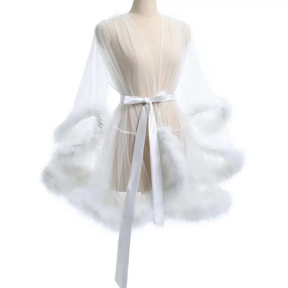 Variant image for Dam Morgonrock Långärmad Polyester-Spandex med Ruffles-19