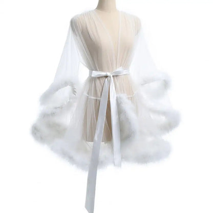 Variant image for Dam Morgonrock Långärmad Polyester-Spandex med Ruffles-19