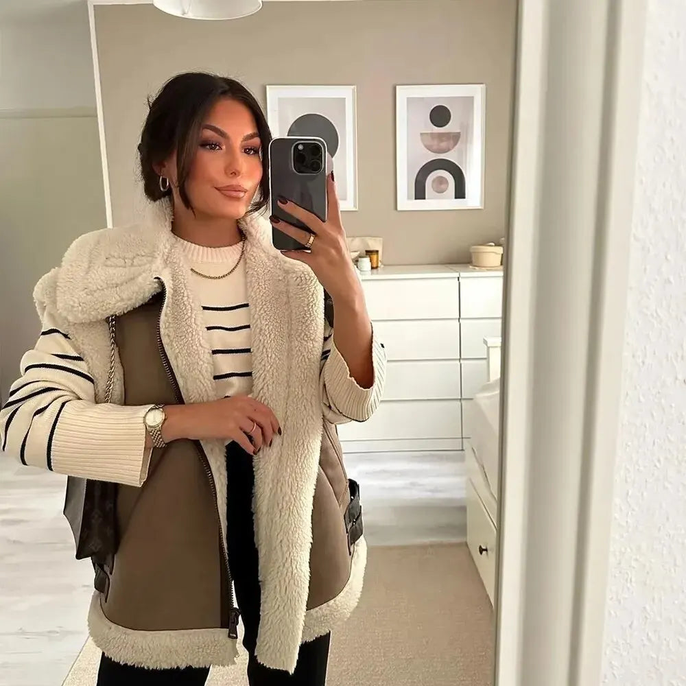 Dam Vinterväst Stort Snitt Mjuk Textil-2