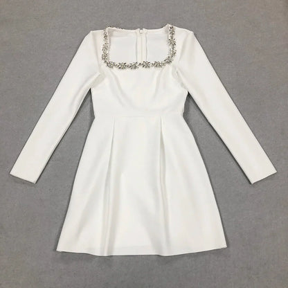 Kvinnors Mini Klänning Fyrkantig Halsringning Polyester-4