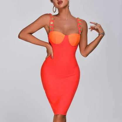 Dam MIDI Klänning med Knappdetalj Polyester för Festliga Tillfällen-1