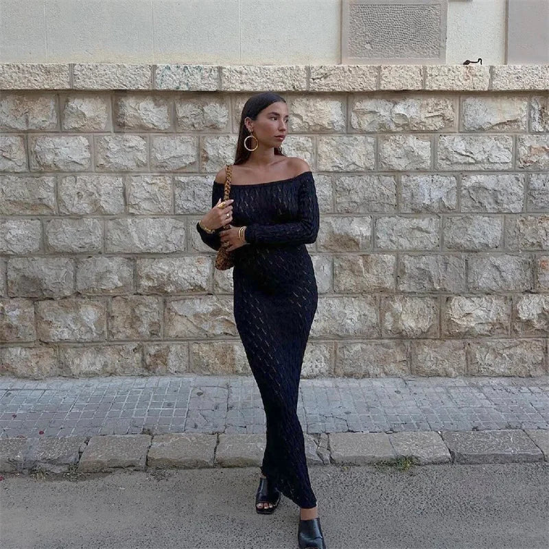 Kvinnors Klänning Krokdesign Stickad Polyester-2