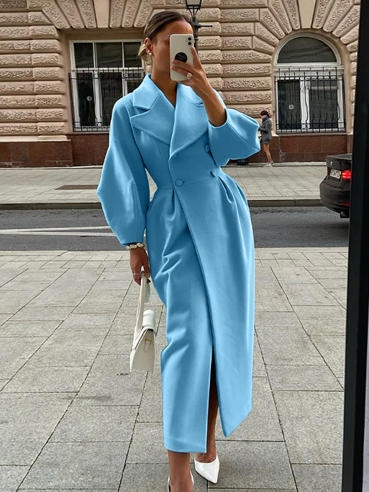 Variant image for Kvinnors Vändbar Trenchcoat Lång Klassisk Design med Bred Krage-6