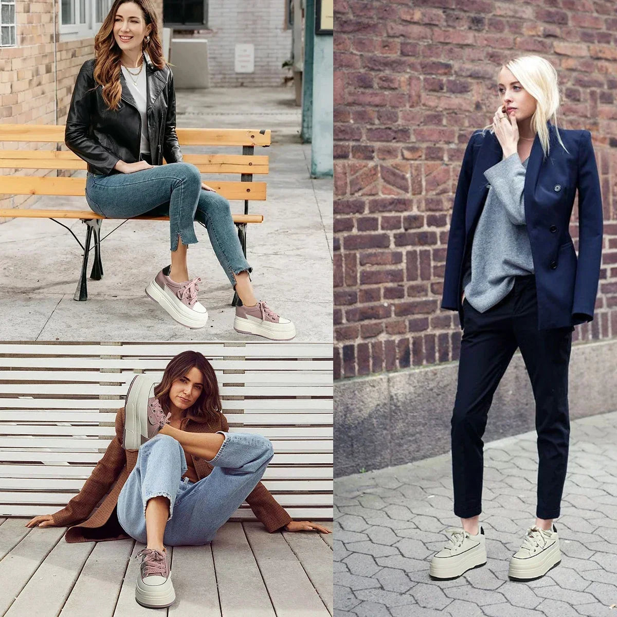 Dam Sneakers Hög Klack Läder Vadderad Sula-4