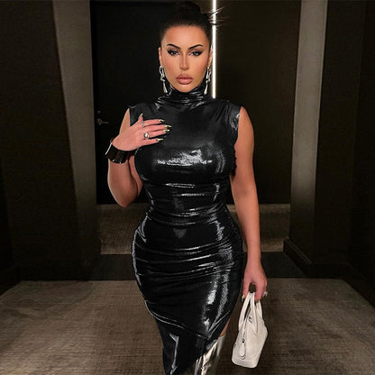 Fina Dam Klänningar Asymmetrisk Midi Turtleneck Polyester-4