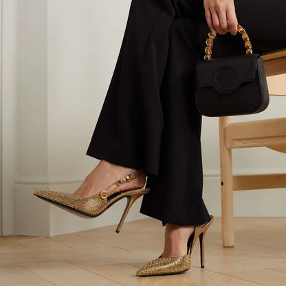 Dam Slingbackskor Spetsig Satin-2