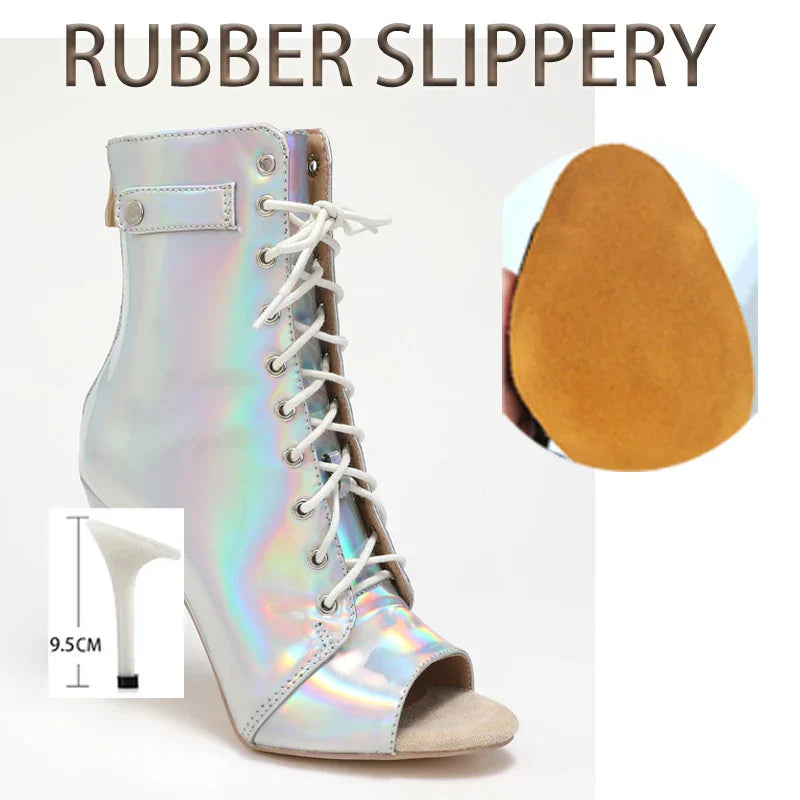 Variant image for Damstövlar Mid-Calf Läder med Glittrande Detaljer och Hög Häl-59
