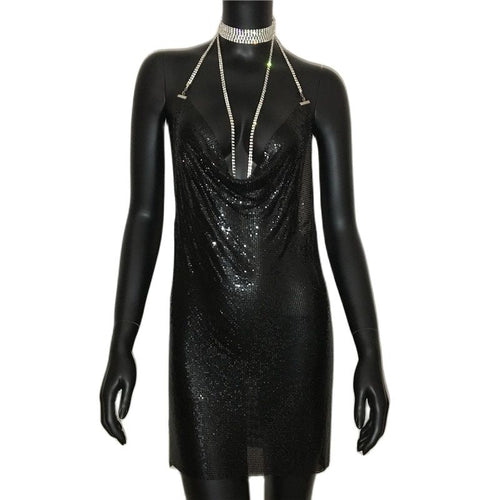 Kvinnors Mini Klänning Spaghetti Band Syntetisk Paljettdekoration-1