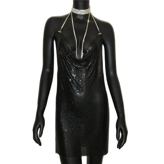 Kvinnors Mini Klänning Spaghetti Band Syntetisk Paljettdekoration-1