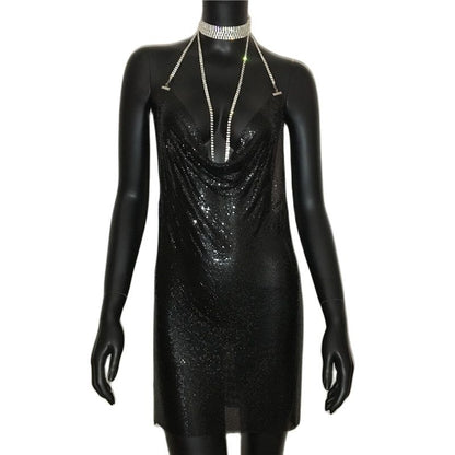Variant image for Kvinnors Mini Klänning Spaghetti Band Syntetisk Paljettdekoration-1