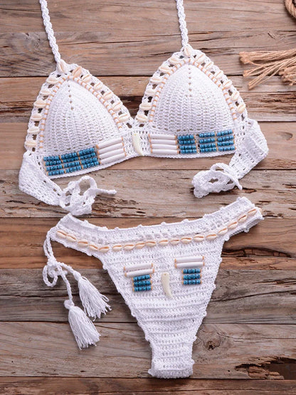 Dam 2-delad Bikini Geometrisk Design Bomull-5