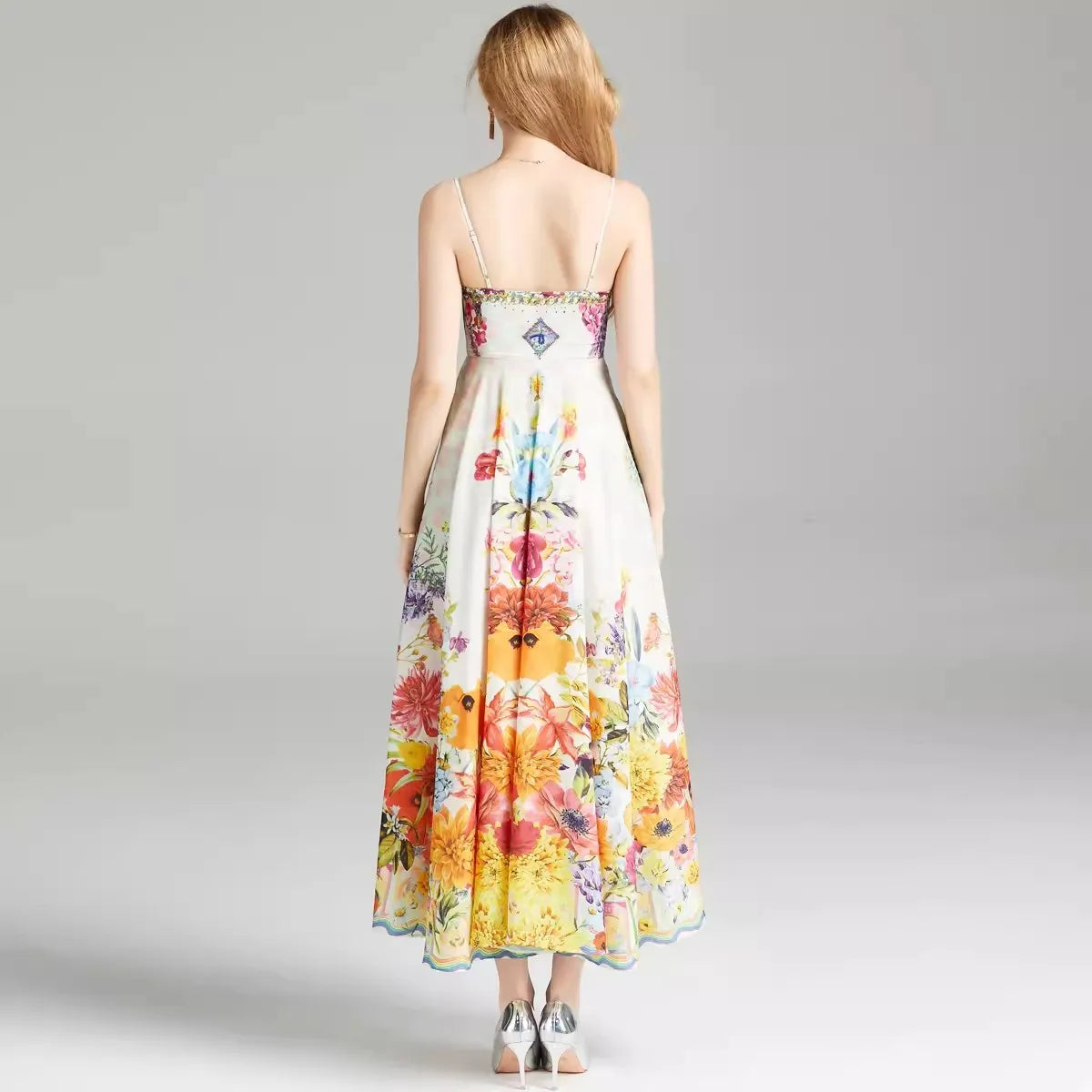 Kvinna Midi Klänning A-linje Spaghetti Band Bomull Polyester-5