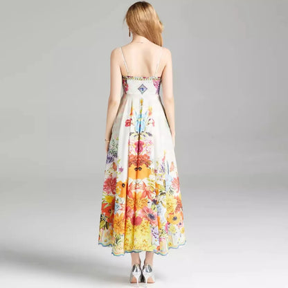 Kvinna Midi Klänning A-linje Spaghetti Band Bomull Polyester-5