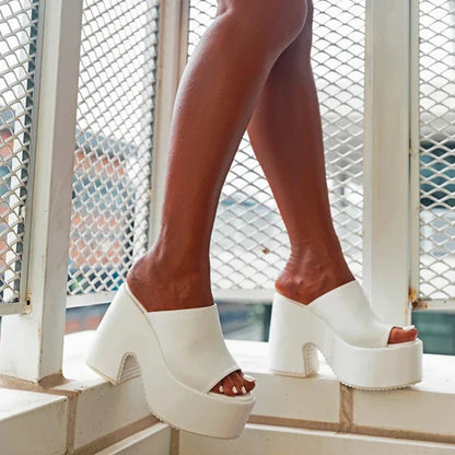 Dam Sandaler Hög Häl Fyrkantig Design PU-material-5