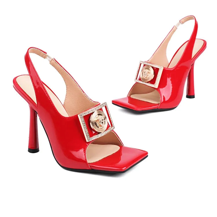Dam Klacksandaler Peep Toe Hög Klack Målade Läder 9