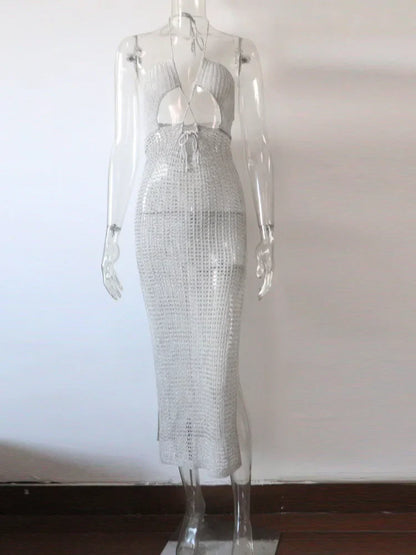 Maxiklänning Dam Monokrom Polyester Spandex Lång Klänning-6