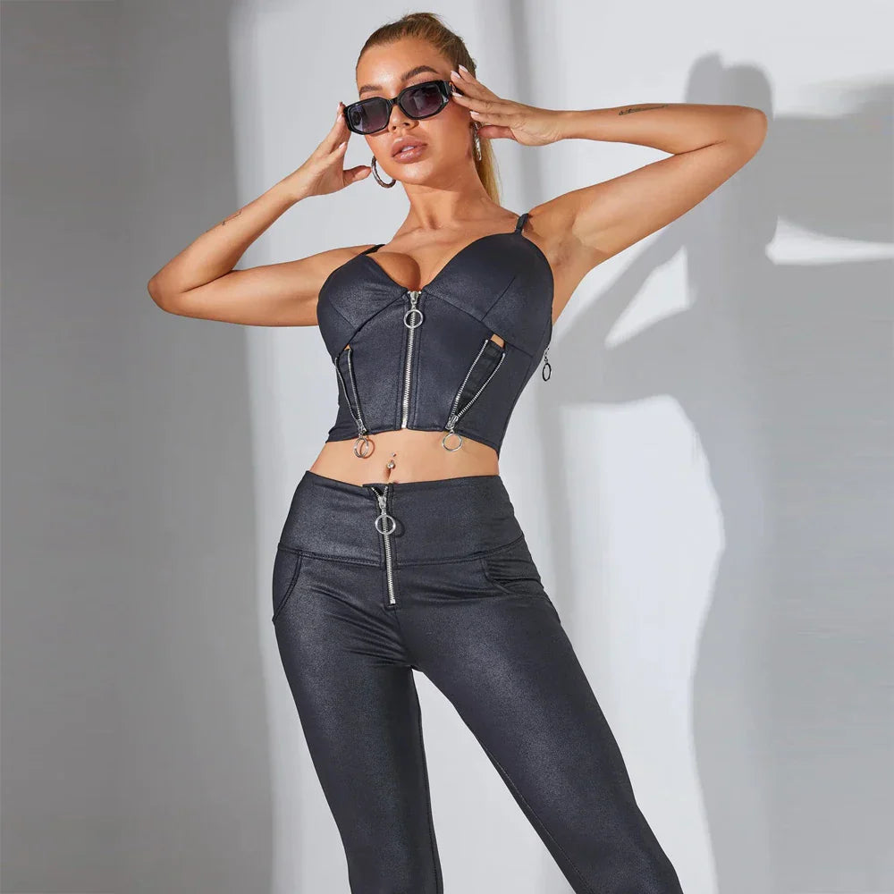 Snygga Byxor Dam Hög Midja Smal Spandex Polyamid-2