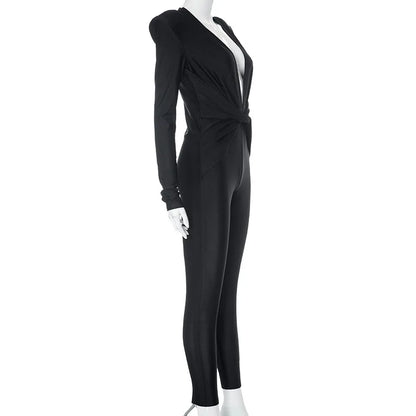 Dam Jumpsuit Långärmad Polyester Spandex Med Snörning-2