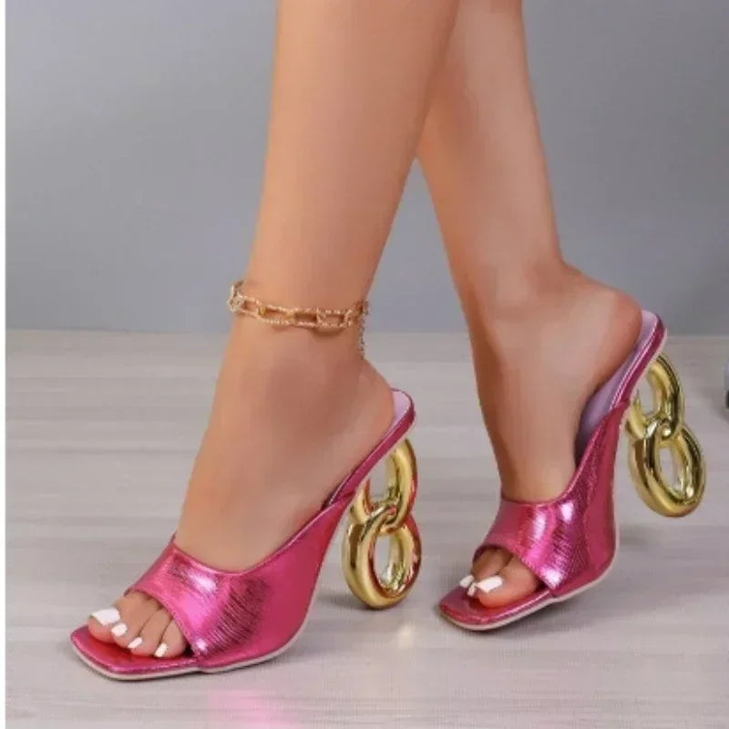 Variant image for Dam Sandaler Hög Klack PU Material Elegant Design Komfortabel Utdragningsstängning-9