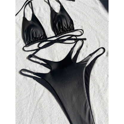 Dam Bikini Enkel Polyester Spandex för Strand och Simning-6