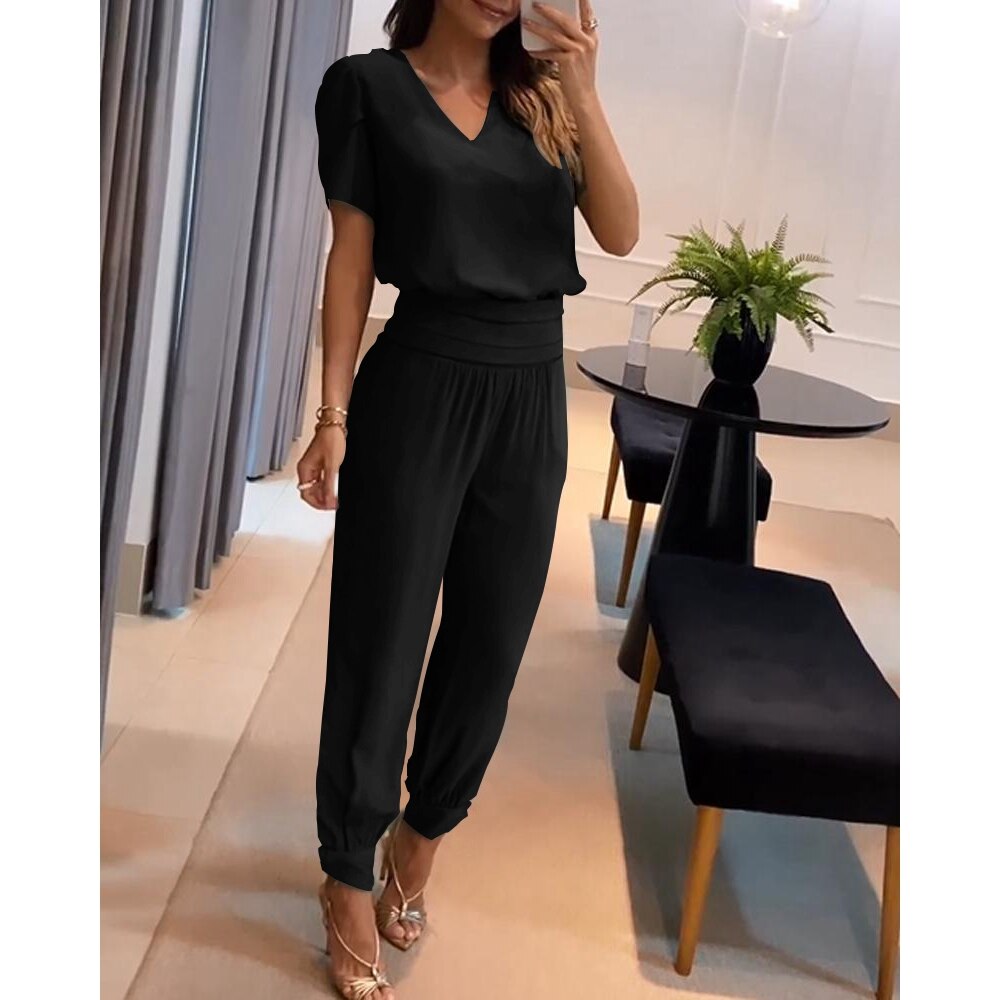 Dam Jumpsuit med V-ringning - Slim Fit Stretchmaterial för Elegant Stil och Komfort 8