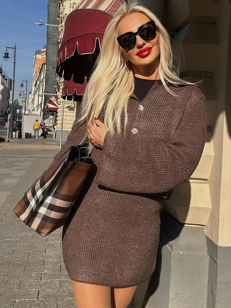 Tvådelat Set Dam Kjol Blazer Stickad Polyester-4