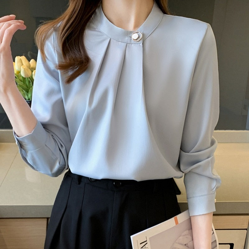 Dam Blus Elegant Syntetmaterial Lång Ärmar-6
