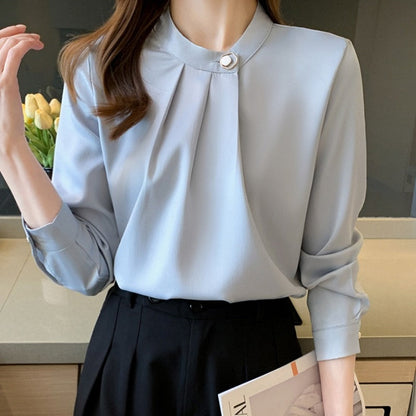 Dam Blus Elegant Syntetmaterial Lång Ärmar-6