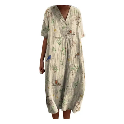 Variant image for Kvinnors Avslappnad Klänning i Linne Högkvalitativt Material-3