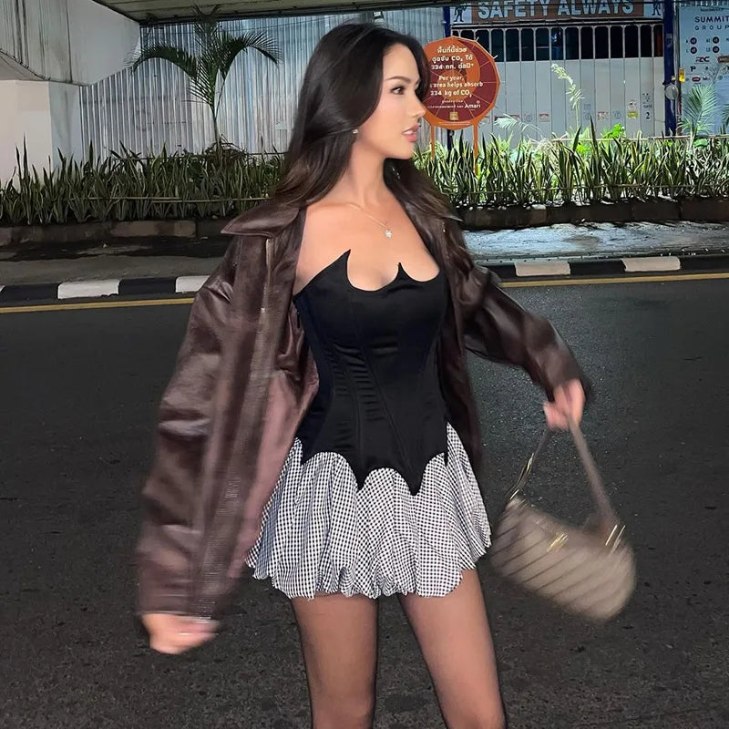 Dam Rock Set med Kjol och Krage Polyester Spandex-2